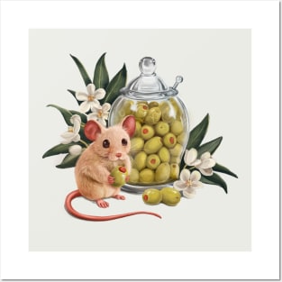 Cute mouse and olives Posters and Art